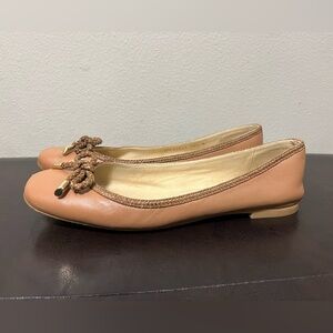 Stuart Weitzman Leather Bow Ballerina Flats Tan Balletcore Preppy